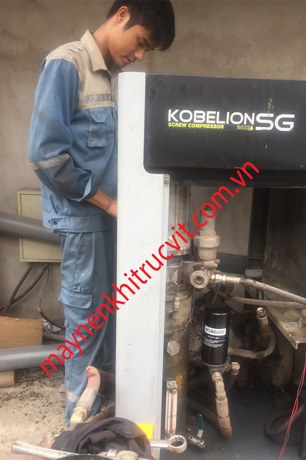 Sửa chữa lỗi nhiệt độ cao máy nén khí Kobelco 22kw, Bảo dưỡng và sửa chữa máy nén khí Kobelco