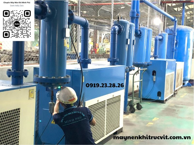Máy nén khí trục vít Hitachi, máy nén khí trục vít, chảy dầu van cổ hút máy nén khí, bảo dưỡng máy nén khí, may nen khi hitachi, hitachi air compressor,