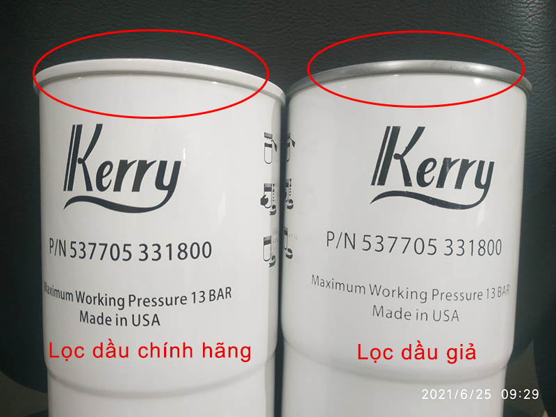 Phân biệt lọc dầu Kerry chính hãng và lọc dầu Kerry giả mạo, loc dau may nen khi, loc nhot may nen khi, loc dau Kerry, Kerry oil filter, oil filter for compressor