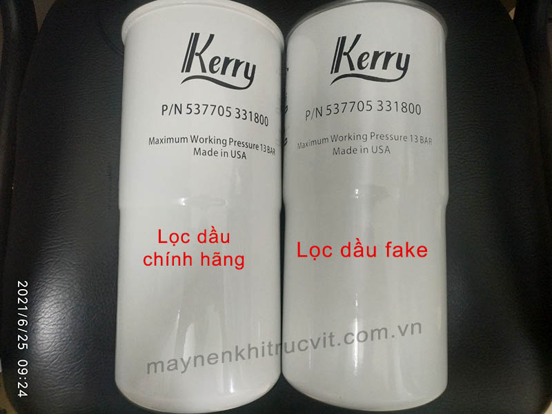 Phân biệt lọc dầu Kerry chính hãng và lọc dầu Kerry giả mạo, loc dau may nen khi, loc nhot may nen khi, loc dau Kerry, Kerry oil filter, oil filter for compressor