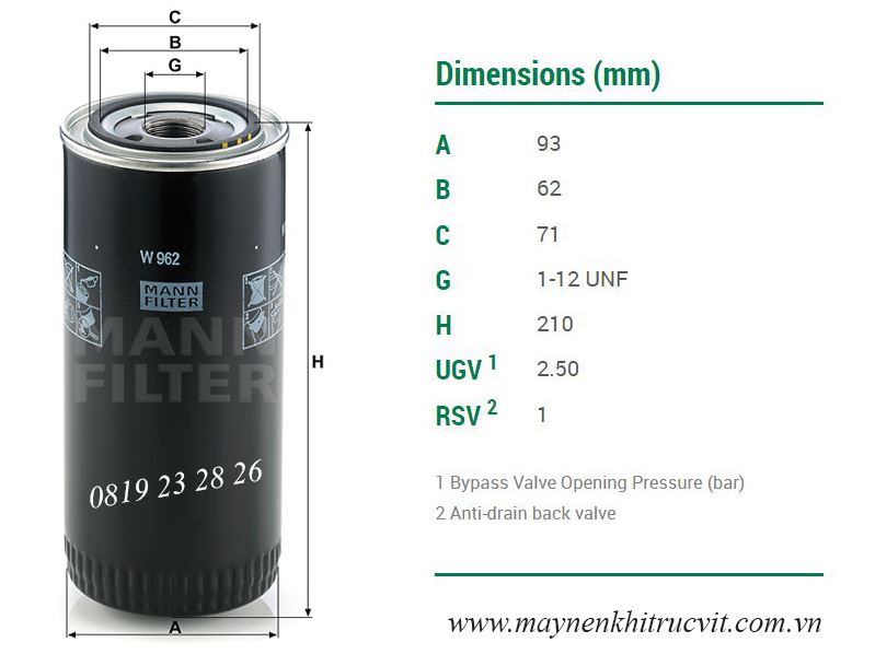 kich thuoc loc dau mann filter w962,loc dau may nen khi, lọc dầu máy nén khí, loc gio may nen khi, lọc khí máy nén khí, tách dầu máy nén khí, tach dau may nen khi, phụ tùng máy nén khí, phu tung may nen khi, lọc gió máy nén khí, lọc nhớt máy nén khí, loc nhot may nen khi
