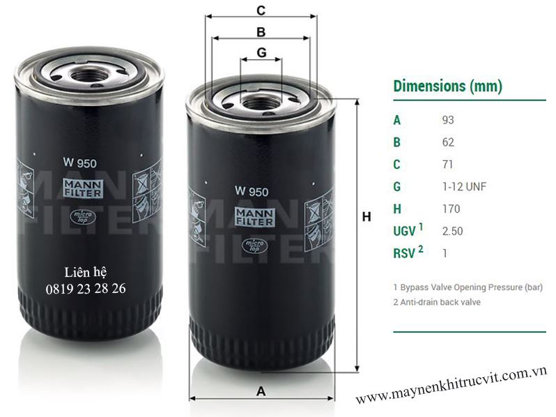 kich thuoc loc dau mann filter w 950
